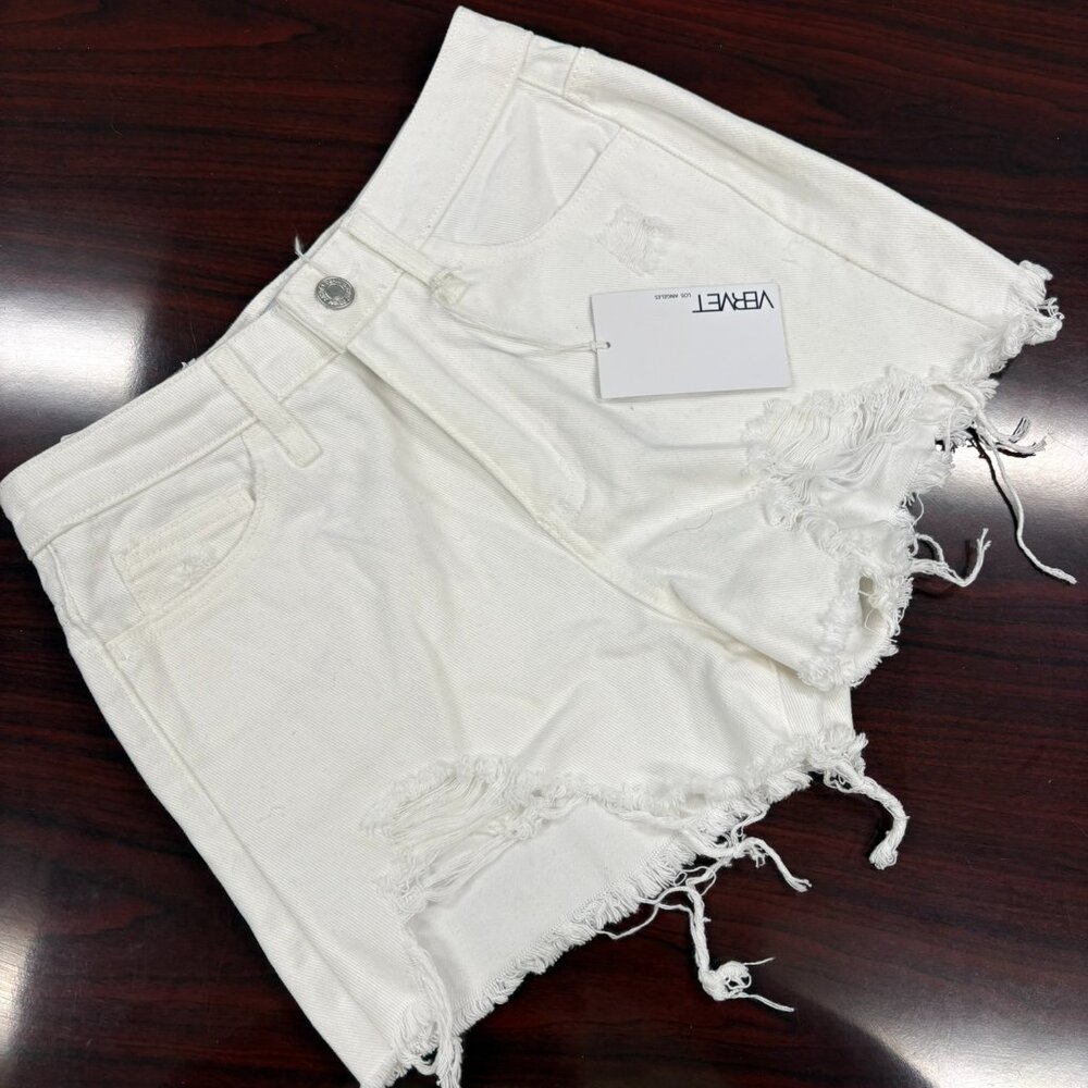 Vervet XS Women White Sienna High Waisted Raw Hem Denim Sienna Shorts